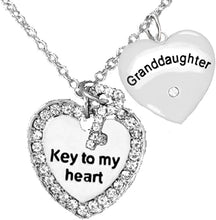 Granddaughter Key to My Heart and Granddaughter Genuine Crystal Heart, Adjustable Neck, Hypoallergenic, Safe-Nickel, Lead, Free