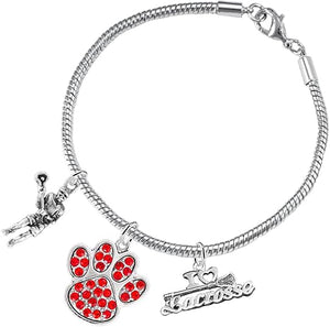 Lacrosse Jewelry, Red Crystal Paw Jewelry, Hypoallergenic Safe-Nickel, Lead and Cadmium Free!