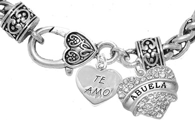 Te Amo Abuela Lobster Heart Bracelet, Hypoallergenic, Safe-Nickel, Lead, Cadmium Free