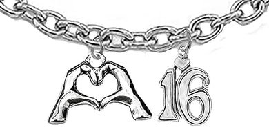 Sweet Sixteen, I Love You, Your Fingers And Hands Make A Heart And Say It All, I Love You,16 With A Heart Over 16. Adjustable Necklace.Wonderful Gift For Someone Special. Comes In Black Velvet Bag