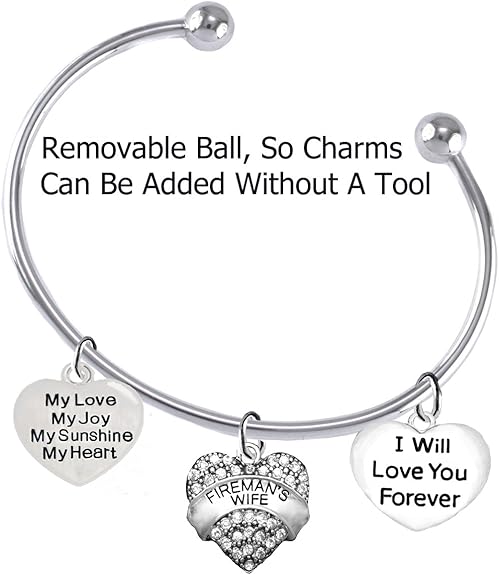 Firefighter Wife, My Love, My Joy, My Sunshine, I Will Love You Forever Bracelet, Hypoallergenic, Safe-Nickel, Lead, Free