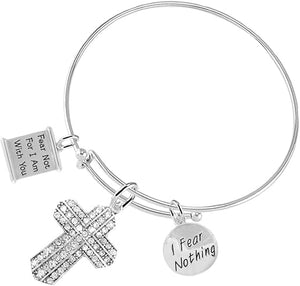 Fear Not for I Am with You Christian Crystal Stones, 3 Charm Adjustable Bracelet Hypoallergenic, Safe-Nickel, Lead, Free