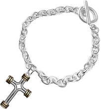 Two Tone Matt Gold and Pewter Cross Bracelet Hypoallergenic, Safe-Nickel, Lead, and Cadmium Free