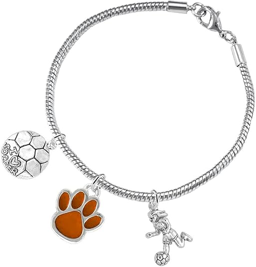 The, Soccer Jewelry Orange Paw Hypoallergenic Adjustable, Safe-Nickel, Lead Free