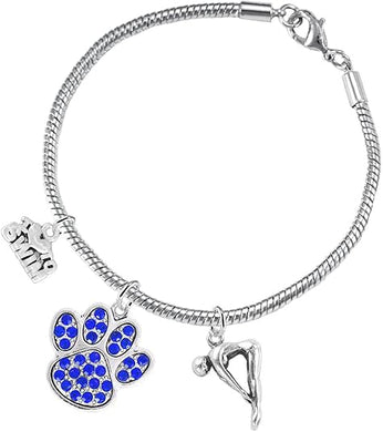 Swimming 3 Charm Blue Crystal Paw Bracelet Hypoallergenic, Safe-Nickel, Lead & Cadmium Free!