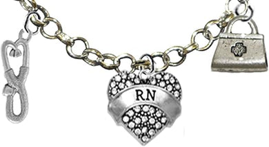 RN, Nurse, Adjustable Charm Necklace, Hypoallergenic, Safe-Nickel, Lead, Free