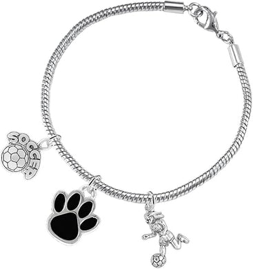 The, Soccer Jewelry Black Paw Hypoallergenic Adjustable, Safe-Nickel, Lead Free