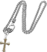 Two Tone Matt Gold Ikarian Pattern and Silver Cross Necklace Hypoallergenic, Safe-Nickel, Lead, and Cadmium Free