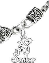 Navy, I Love My Sailor, Wheat Chain Necklace Hypoallergenic, Safe-Nickel, Lead, Cadmium Free