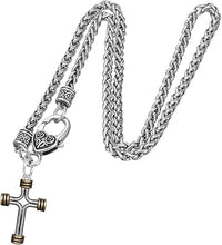 Two Tone Matt Gold and Pewter Cross Necklace Hypoallergenic, Safe-Nickel, Lead, and Cadmium Free