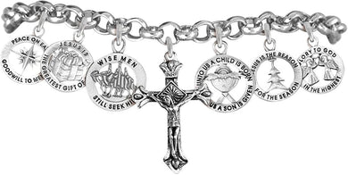 Christmas, Exclusive, 7 Charm, Adjustable Chain Bracelet Hypoallergenic, Safe-Nickel, Lead, Cadmium Free