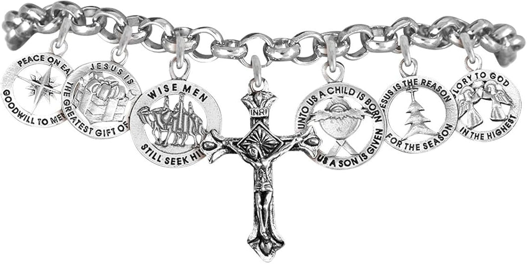 Christmas, Exclusive, 7 Charm, Adjustable Chain Bracelet Hypoallergenic, Safe-Nickel, Lead, Cadmium Free