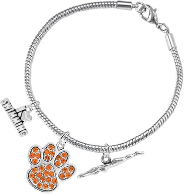 Swimming 3 Charm Orange Crystal Paw Bracelet Hypoallergenic, Safe-Nickel, Lead & Cadmium Free!