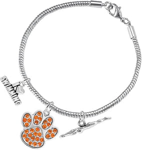 Swimming 3 Charm Orange Crystal Paw Bracelet Hypoallergenic, Safe-Nickel, Lead & Cadmium Free!