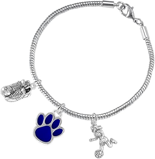 The, Soccer Jewelry Blue Paw Hypoallergenic Adjustable, Safe-Nickel, Lead Free