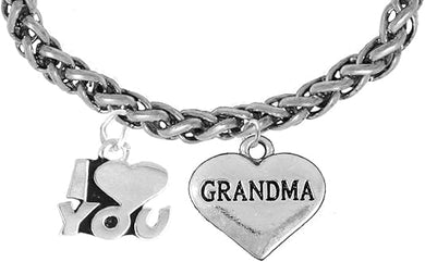 I Love You Grandma Wheat Chain Bracelet, Hypoallergenic, Safe-Nickel, Lead, Cadmium Free