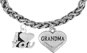 I Love You Grandma Wheat Chain Bracelet, Hypoallergenic, Safe-Nickel, Lead, Cadmium Free