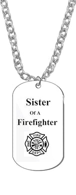 Sister Of A Firefighter Dog Tag On A Adjustable Silvertone Cable Chain Necklace. 9 To 12 Inches. What A Great Gift For Yourself, Or Somebody Special. As A Gift No Worry About What Size ©2024
