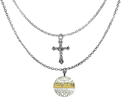 Catholic, Christian, Silver Tone Antique Crucifix And 14KT Goldtone And Silvertone Finish Last Supper, On A Beautiful Adjustable Silver Tone Double Cable Chain Necklace.What A Great Gift For Yourself