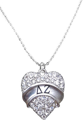 Delta Zeta Crystal Heart Necklace - Licensed Sorority Jewelry Manufacturer