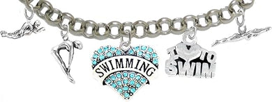 I Love Swimming 5 Charm Adjustable Bracelet, Hypoallergenic, Safe-Nickel Free, No Poisonous Lead Or Cadmium