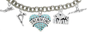 I Love Swimming 5 Charm Adjustable Bracelet, Hypoallergenic, Safe-Nickel Free, No Poisonous Lead Or Cadmium