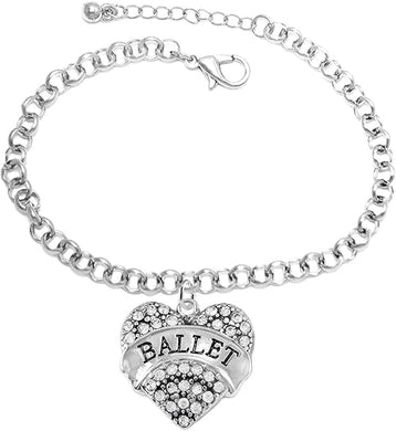 Ballet Adjustable Crystal Heart Hypoallergenic Bracelet. Nickle and Lead Free