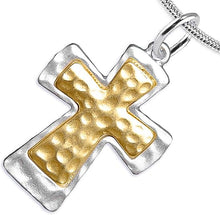 Two Tone Matt Gold and Silver Christian Cross Necklace, Adjustable, Hypoallergenic, Safe-Nickel, Lead, and Cadmium Free
