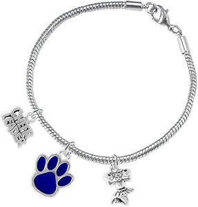Paw Crystal Cheer 3 Charm Bracelet Safe-Hypoallergenic, Nickel, Lead and Cadmium Free