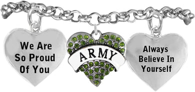 The Army Crystal Heart Hypoallergenic Adjustable Bracelet, Nickel, Lead Free!