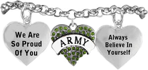 The Army Crystal Heart Hypoallergenic Adjustable Bracelet, Nickel, Lead Free!
