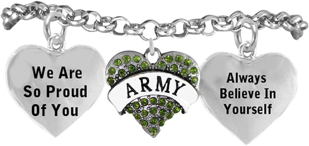 The Army Crystal Heart Hypoallergenic Adjustable Bracelet, Nickel, Lead Free!