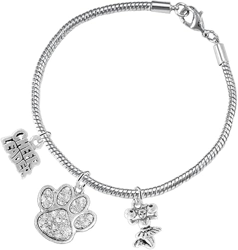 Paw Crystal Cheer 3 Charm Bracelet Safe-Hypoallergenic, Nickel, Lead and Cadmium Free