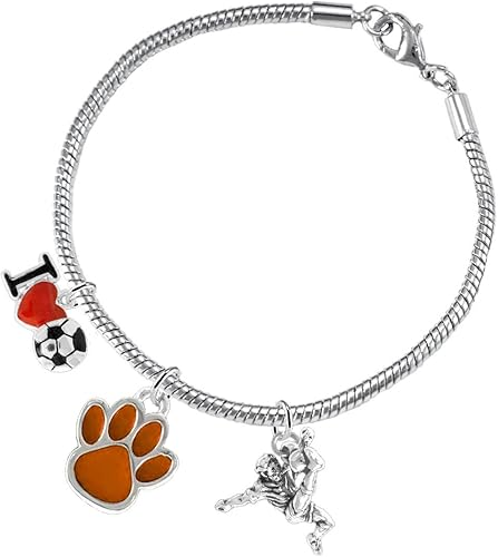 The, Soccer Jewelry Orange Paw Hypoallergenic Adjustable, Safe-Nickel, Lead Free