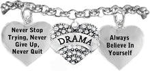 Perfect Gift Theater Drama Crystal Bracelet., "Drama", "Never Give Up " Hypoallergenic Adjustable, Nickle and Lead Free