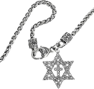 Messianic Christian Silvertone Crystal Star Of David,Cross On A Antique Wheat Chain Necklace.If you do not believe that this jewelry is beautiful when you receive it,simply return it for a full refund, Large, Silver, Carnelian