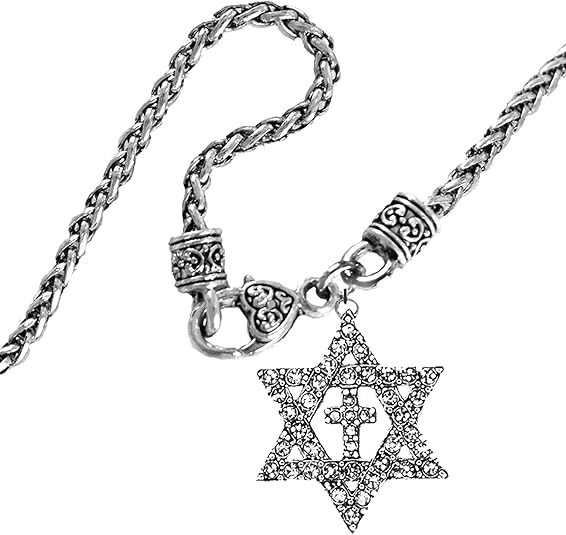 Messianic Christian Silvertone Crystal Star Of David,Cross On A Antique Wheat Chain Necklace.If you do not believe that this jewelry is beautiful when you receive it,simply return it for a full refund, Large, Silver, Carnelian