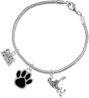 Black Paw Cheer 3 Charm Bracelet Safe-Hypoallergenic, Nickel, Lead and Cadmium Free