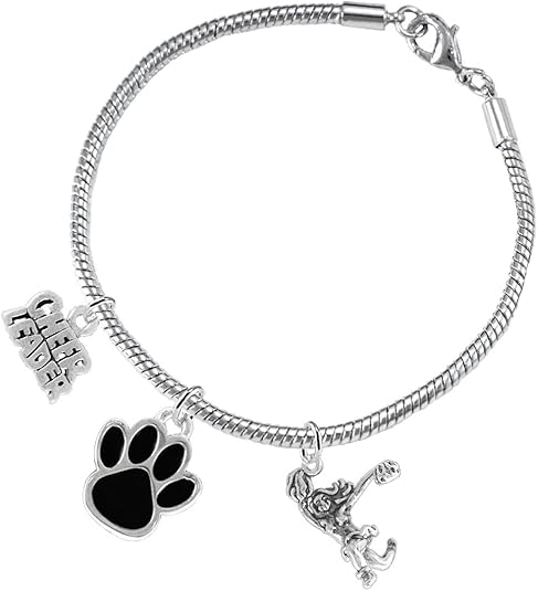 Black Paw Cheer 3 Charm Bracelet Safe-Hypoallergenic, Nickel, Lead and Cadmium Free