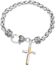 Two Tone Matt Gold and Silver Contemporary Cross Bracelet Hypoallergenic, Safe-Nickel, Lead, and Cadmium Free