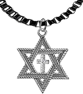 Messianic Christian Antique Silver Star Of David With Silver Austrian Crystal Cross, On A Adjustable Black Anodized Box Chain, Hypoallergenic-Safe, No Nickel, Lead, Or Cadmium In The Metal©2023