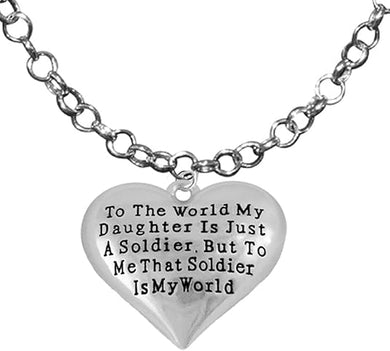 Army, Enlisted Daughter, My Daughter, She is My World, Necklace, Adjustable Hypoallergenic, Safe-Nickel, Lead, Cadmium Free