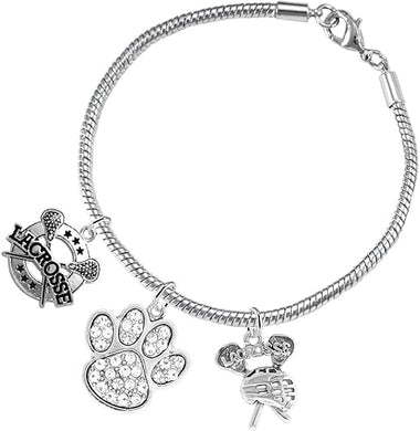 Lacrosse Jewelry, Clear Crystal Paw Jewelry, Hypoallergenic Safe-Nickel, Lead and Cadmium Free!