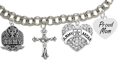 Proud Army Mom Heart Bracelet, Hypoallergenic, Will NOT Irritate Anyone with Sensitive Skin. Safe- Nickel, Lead and Cadmium Free