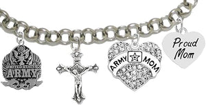 Proud Army Mom Heart Bracelet, Hypoallergenic, Will NOT Irritate Anyone with Sensitive Skin. Safe- Nickel, Lead and Cadmium Free