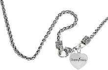 Super Hero Heart Charm On A Antique Wheat Chain Necklace, Hypoallergenic Safe- No Nickel. Lead, Or Poisonous Cadmium