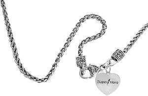 Super Hero Heart Charm On A Antique Wheat Chain Necklace, Hypoallergenic Safe- No Nickel. Lead, Or Poisonous Cadmium