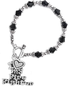 Firefighter, I Love My Firefighter, Genuine Crystal, Bracelet, Hypoallergenic, Safe-Nickel, Lead, Free