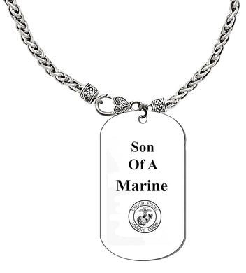 Son Of A Marine Dog Tag On A Antique Silvertone Wheat Chain Necklace. 18 Inches. What A Great Gift For Yourself, Or Somebody Special. Beautiful Premium Quality, Silvertone Finish. Hypoallergenic