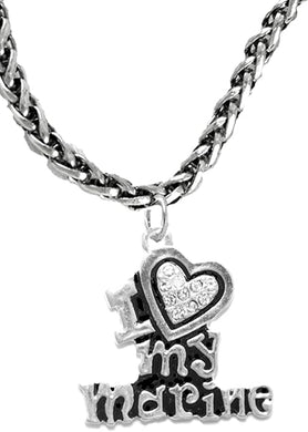 Marine I Love My Marine, Crystal Heart, Adjustable Necklace, Hypoallergenic, Safe-Nickel, Lead, Free